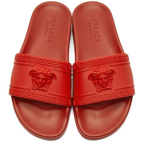 versace medusa palazzo thong sandals red|VERSACE Palazzo Medusa Pool Slides, Cardinal Red .